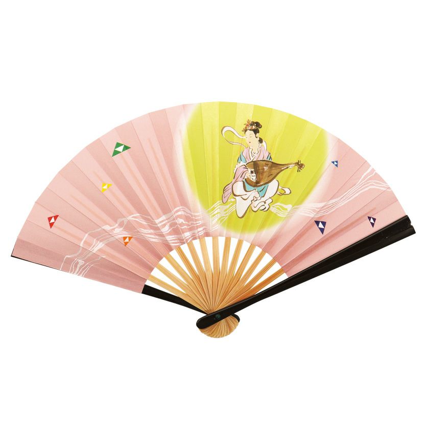 茶道具 扇子（せんす） 新年扇 干支扇子 弁財天 ピンク 5寸 （裏面