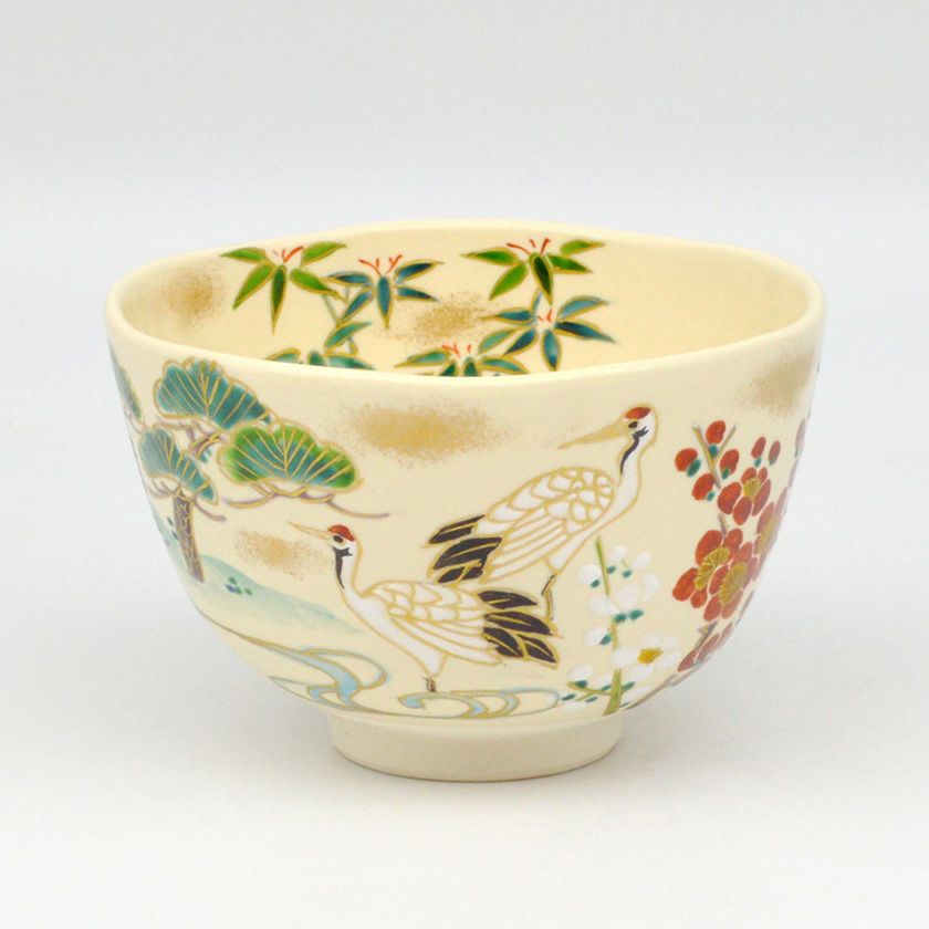 茶道具 抹茶茶碗（まっちゃちゃわん） 茶碗 仁清 松竹梅に鶴 壱休窯 抹茶茶碗は茶の湯文化である表千家・裏千家の茶道具や抹茶を専門に扱う千紀園（せんきえん）が通販で販売しています。茶会また初心者向けのお稽古用にご利用いただける抹茶碗です。贈り物・ギフトにも人気です。