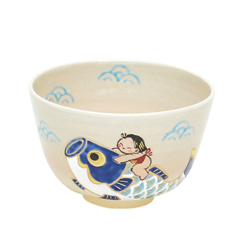 茶道具 抹茶茶碗（まっちゃちゃわん） 茶碗 色絵 金太郎と鯉のぼり 東山 深山  端午の節句 こどもの日 抹茶茶碗は茶の湯文化である表千家・裏千家の茶道具や抹茶を専門に扱う千紀園（せんきえん）が通販で販売しています。茶会また初心者向けのお稽古用にご利用いただける抹茶碗です。贈り物・ギフトにも人気です。