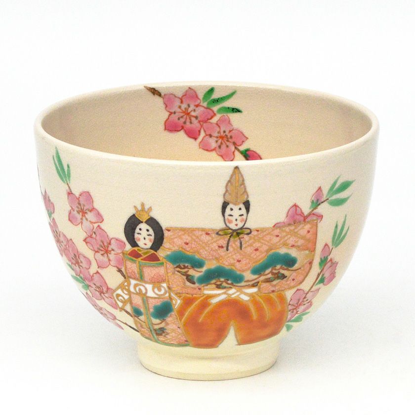 新品未使用　茶道具　だるま雛の絵茶碗　ひな祭りの茶碗にいかがでしょうか 茶道具 抹茶茶碗 ひな祭り 仁清写し 立雛 水出宋絢作 仁清写
