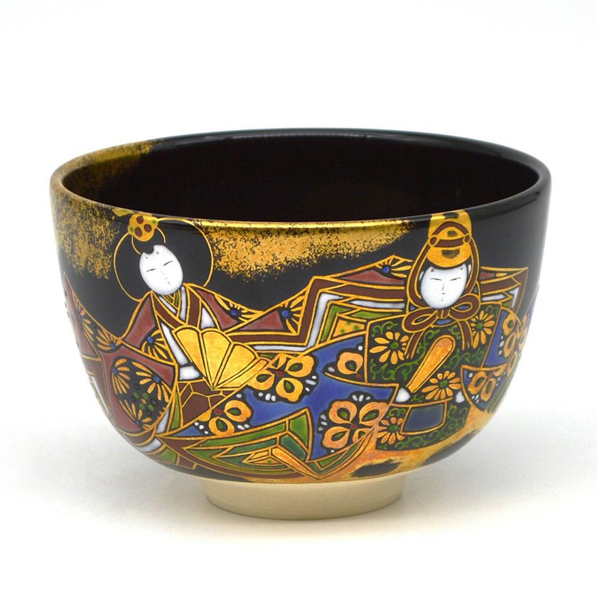 茶道具 抹茶茶碗（まっちゃちゃわん） 茶碗 黒仁清 内裏雛 御室窯 雛祭り ひな祭り 桃の節句 上巳の節句 抹茶茶碗は茶の湯文化である表千家・裏千家の茶道具や抹茶を専門に扱う千紀園（せんきえん）が通販で販売しています。茶会また初心者向けのお稽古用にご利用いただける抹茶碗です。贈り物・ギフトにも人気です。