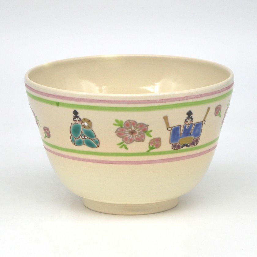 茶道具 抹茶茶碗（まっちゃちゃわん） 茶碗 五人囃子 水出 宋絢 雛祭り ひな祭り 桃の節句 上巳の節句 抹茶茶碗は茶の湯文化である表千家・裏千家の茶道具や抹茶を専門に扱う千紀園（せんきえん）が通販で販売しています。茶会また初心者向けのお稽古用にご利用いただける抹茶碗です。贈り物・ギフトにも人気です。