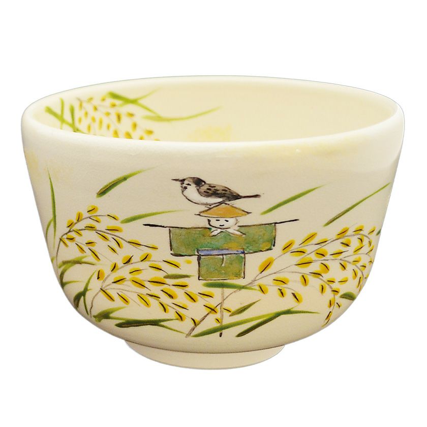 茶道具 抹茶茶碗（まっちゃちゃわん） 色絵茶碗 稲穂にかかし 八木 海峰 抹茶茶碗は茶の湯文化である表千家・裏千家の茶道具や抹茶を専門に扱う千紀園（せんきえん）が通販で販売しています。茶会また初心者向けのお稽古用にご利用いただける抹茶碗です。贈り物・ギフトにも人気です。