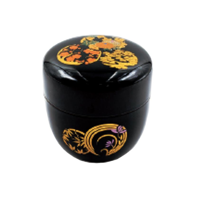 茶道具 薄茶器（うすちゃき） 中棗 花丸 木質 溜・朱から色をお