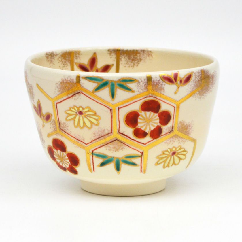 茶道具 抹茶茶碗（まっちゃちゃわん） 茶碗 仁清 亀甲草花 中村 与平
