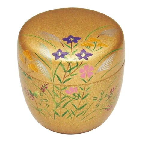 茶道具 薄茶器（うすちゃき） 梨子地中棗 秋草蒔絵（内梨子地