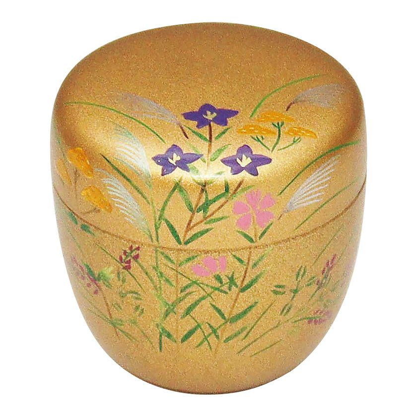 茶道具 薄茶器（うすちゃき） 梨子地中棗 秋草蒔絵（内梨子地