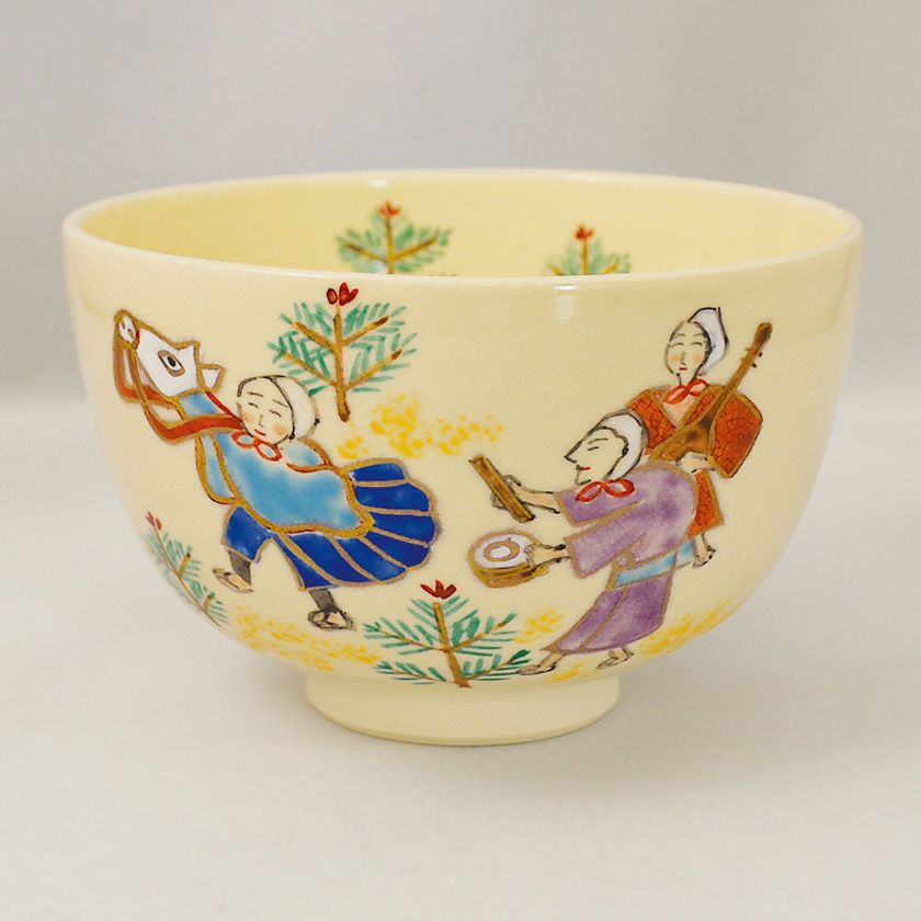 茶道具 抹茶茶碗（まっちゃちゃわん） 色絵茶碗 駒踊り 小野 志峰 干支 午（うま、馬） 抹茶茶碗は茶の湯文化である表千家・裏千家の茶道具や抹茶を専門に扱う千紀園（せんきえん）が通販で販売しています。茶会また初心者向けのお稽古用にご利用いただける抹茶碗です。贈り物・ギフトにも人気です。