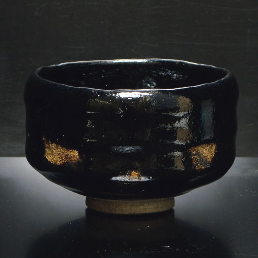 茶道具 楽茶碗（らくちゃわん） 茶碗 黒楽 銘「明歴々」 小堀良實（こ