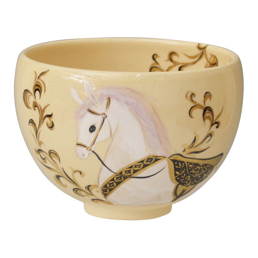 茶道具 抹茶茶碗（まっちゃちゃわん） 茶碗 金唐草に白馬 今岡 三四郎