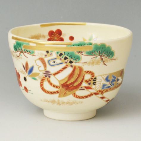 茶道具 抹茶茶碗（まっちゃちゃわん） 茶碗 色絵 春駒に羽子板 南口 閑