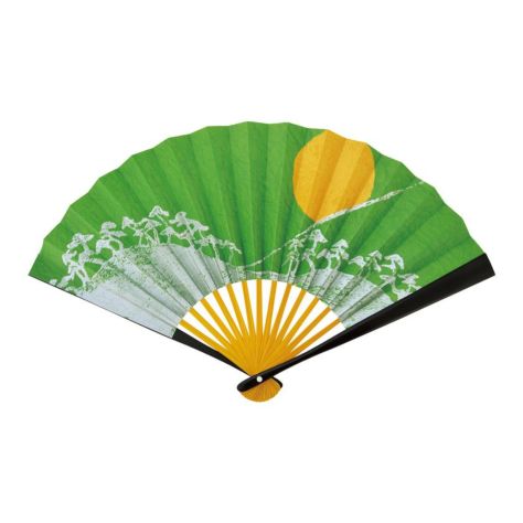 茶道具 扇子（せんす） 御題扇子 光悦の明月画 緑 6寸黒染（裏面 無地）