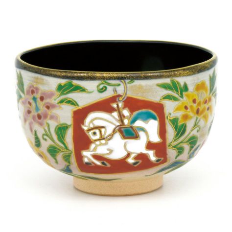茶道具 抹茶茶碗（まっちゃちゃわん） 茶碗 乾山 唐花に白馬 壱休窯
