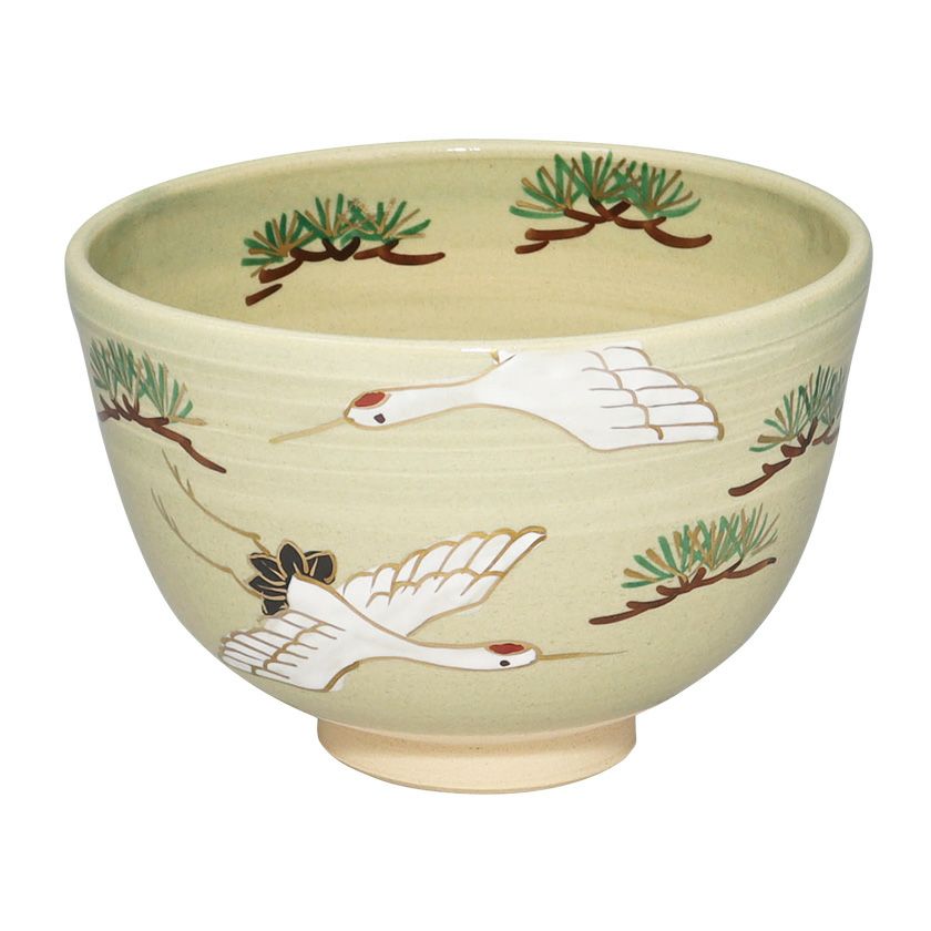 茶道具 抹茶茶碗（まっちゃちゃわん） 茶碗 色絵 松に鶴 東山 深山 抹茶茶碗は茶の湯文化である表千家・裏千家の茶道具や抹茶を専門に扱う千紀園（せんきえん）が通販で販売しています。茶会また初心者向けのお稽古用にご利用いただける抹茶碗です。贈り物・ギフトにも人気です。