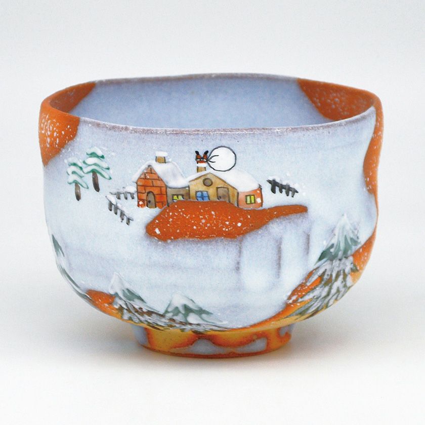 茶碗　クリスマス　茶道具 茶道具 抹茶茶碗 クリスマス 色絵茶碗 サンタと天使 加藤起楽作