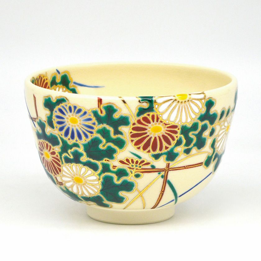 茶碗□仁清 古い薩摩菊紋古茶碗 時代物 直し有りお茶道具 時代箱入り