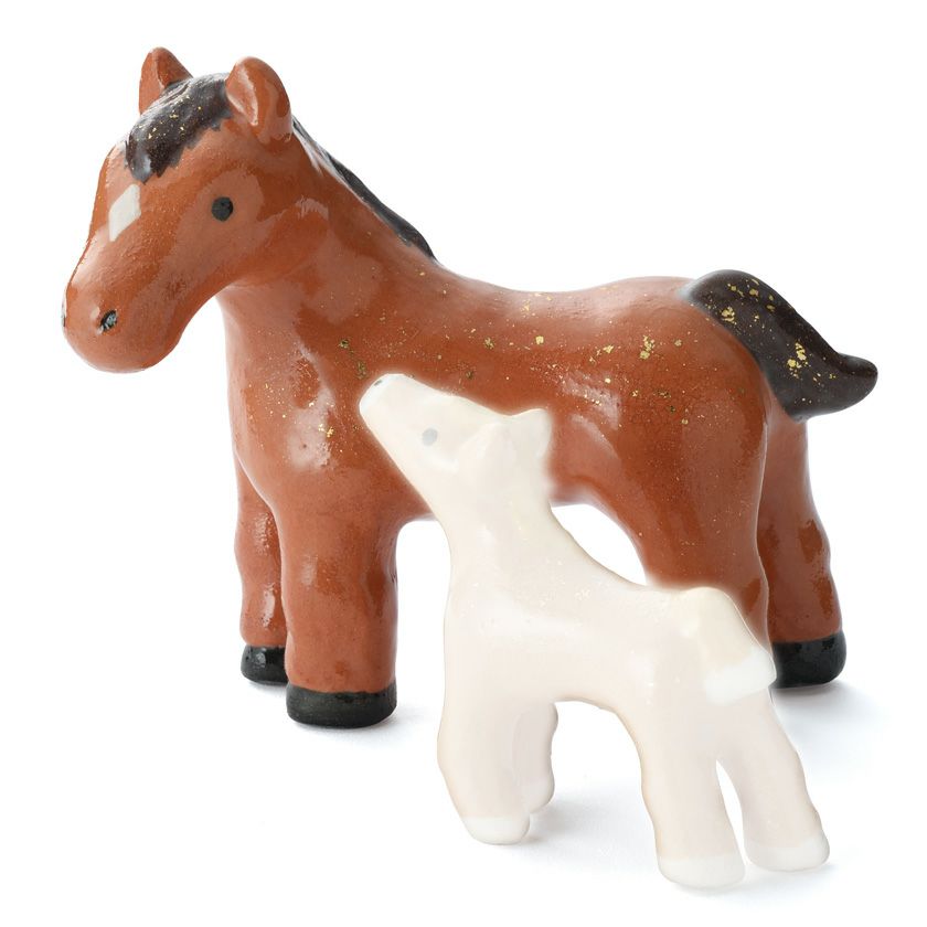 茶道具 置物 干支置物 親子馬（茶） 親のみ 楽入窯 干支 午（うま、馬）