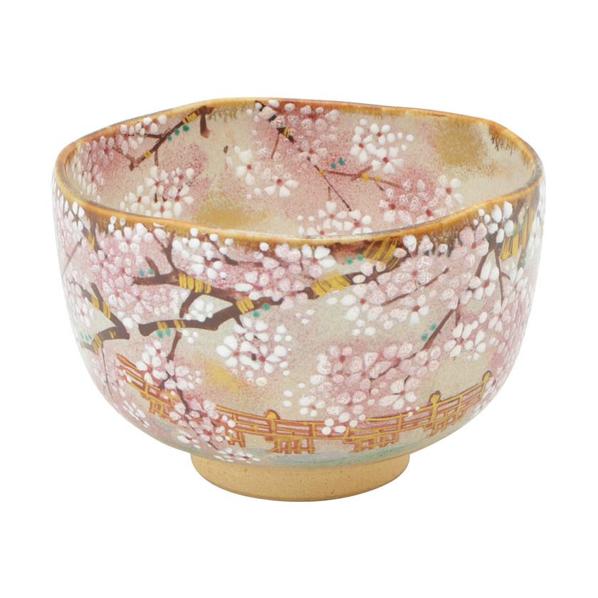 抹茶茶碗 乾山 渡月橋 桜景色 抹茶椀 森下秋彩 茶道具 桐箱 茶道具 抹茶茶碗（まっちゃちゃわん） 茶碗 乾山 渡月橋桜景色 森下 秋彩