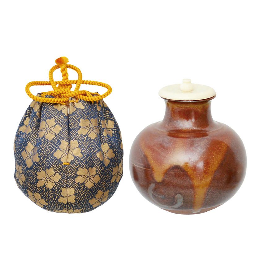 茶道具 茶入（ちゃいれ） 茶入 大名物 唐物 利休丸壺写 仕覆：藤種緞子