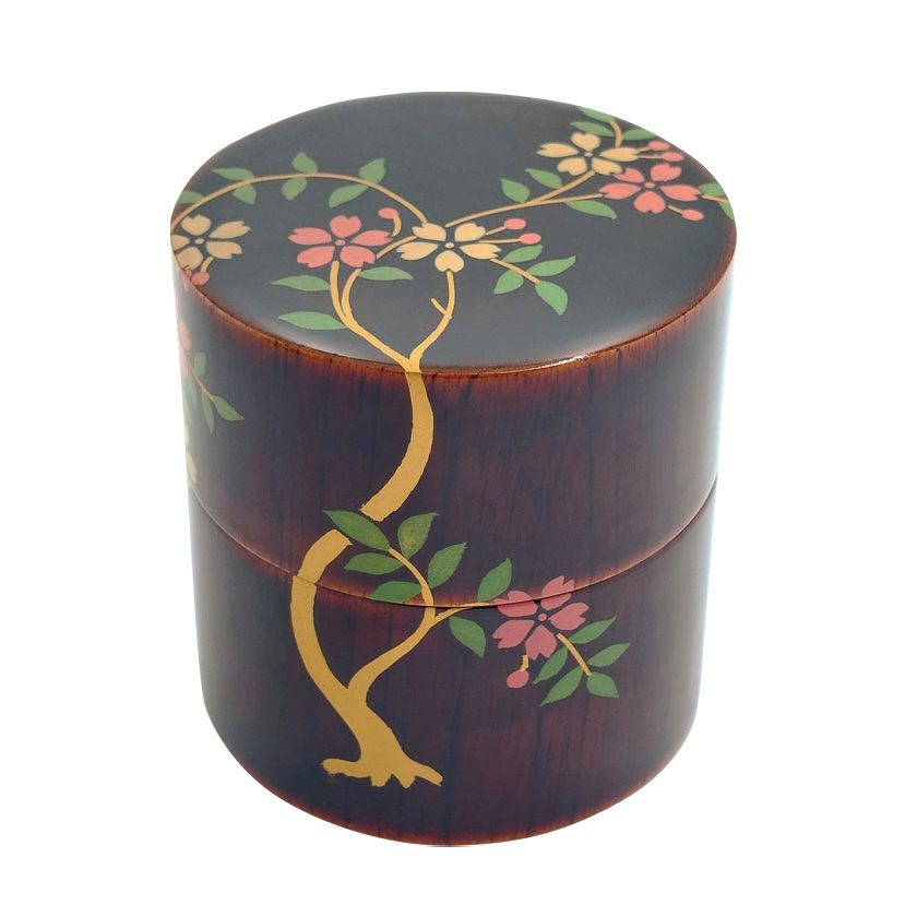 茶道具 茶器（ちゃき） 中次 溜 枝垂桜蒔絵 中村 湖彩