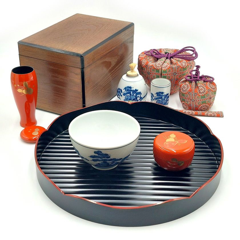 茶道具 茶箱（ちゃばこ）セット 茶箱セット 花手前一式 女桑面黒