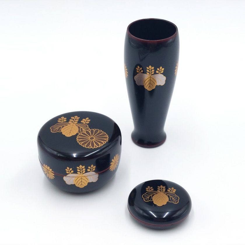 茶道具 三点セット（棗・香合・茶筅筒） 塗三点セット 溜 高台寺（木製